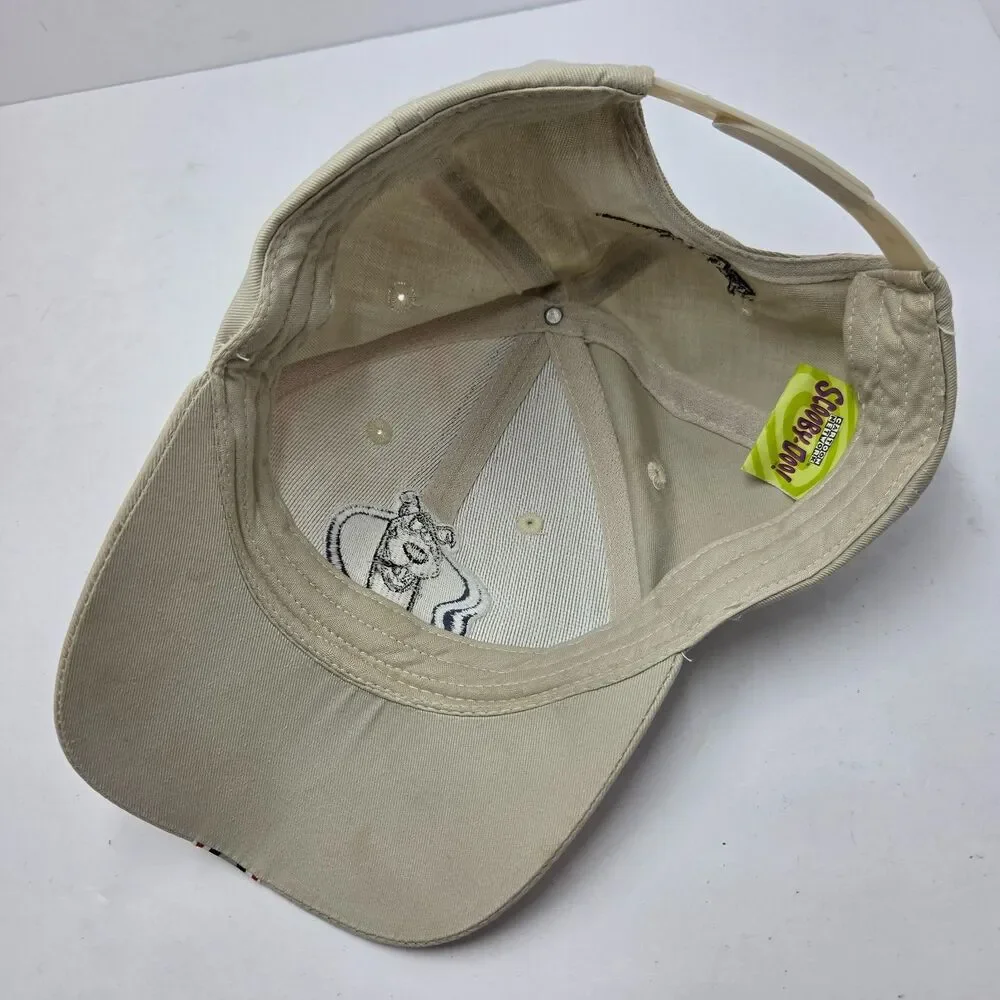 Vintage 1998 Scooby Doo Strapback Hat Cap Tan Racing Stripe Hanna Barbera